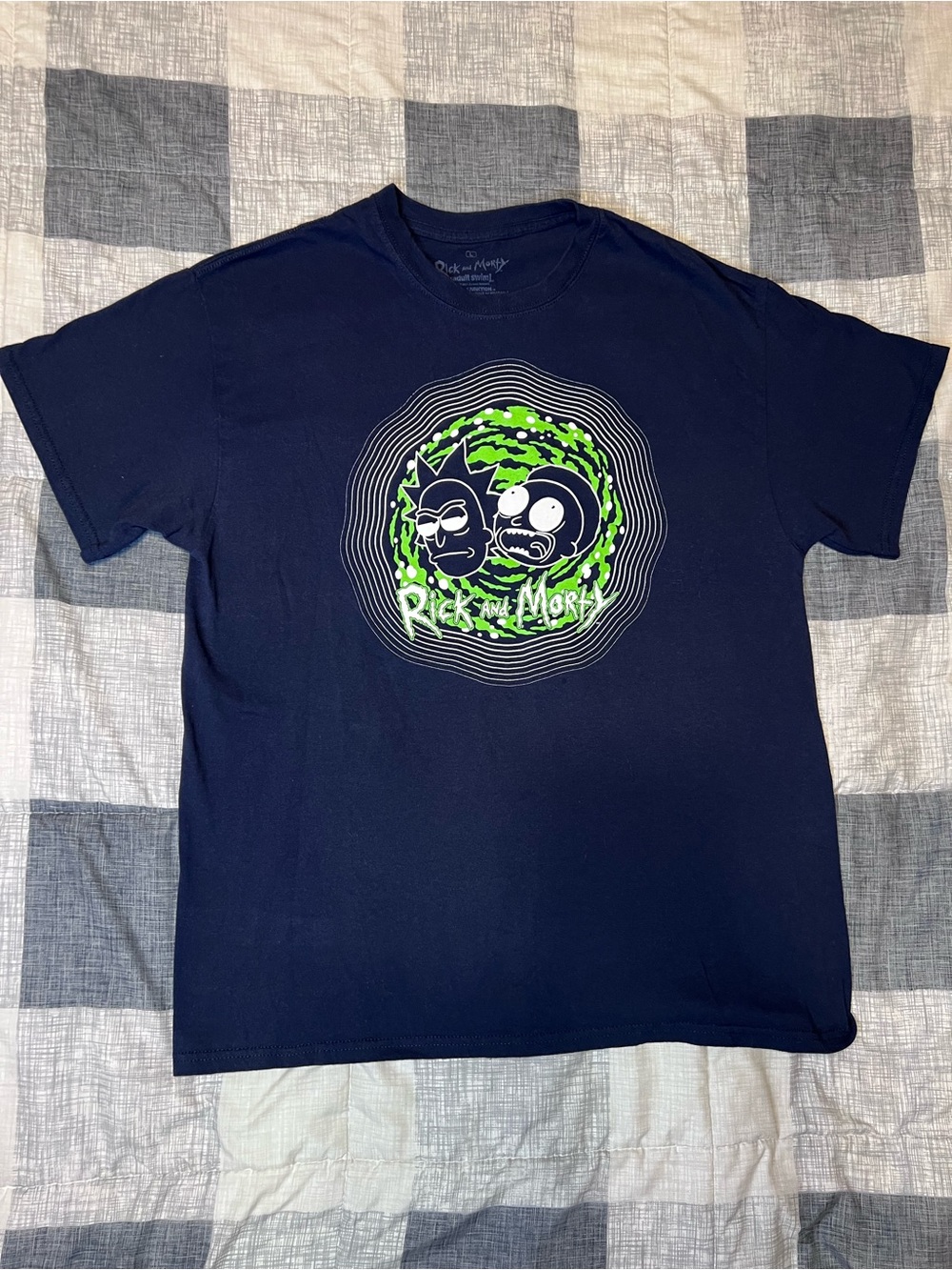 Rick and Morty Navy Graphic Tee with Green Portal Print
